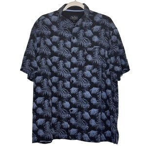Nat Nast Silk Blend Button Front Shirt Top Hawaiian Palm Leaf Blue XL bv